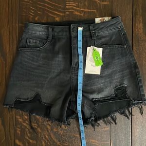 NWT Black Distressed Denim Super High Rise Shorts Size 1